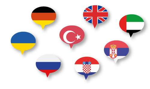 Illustration, die verschiedene Sprachenflaggen zeigt.